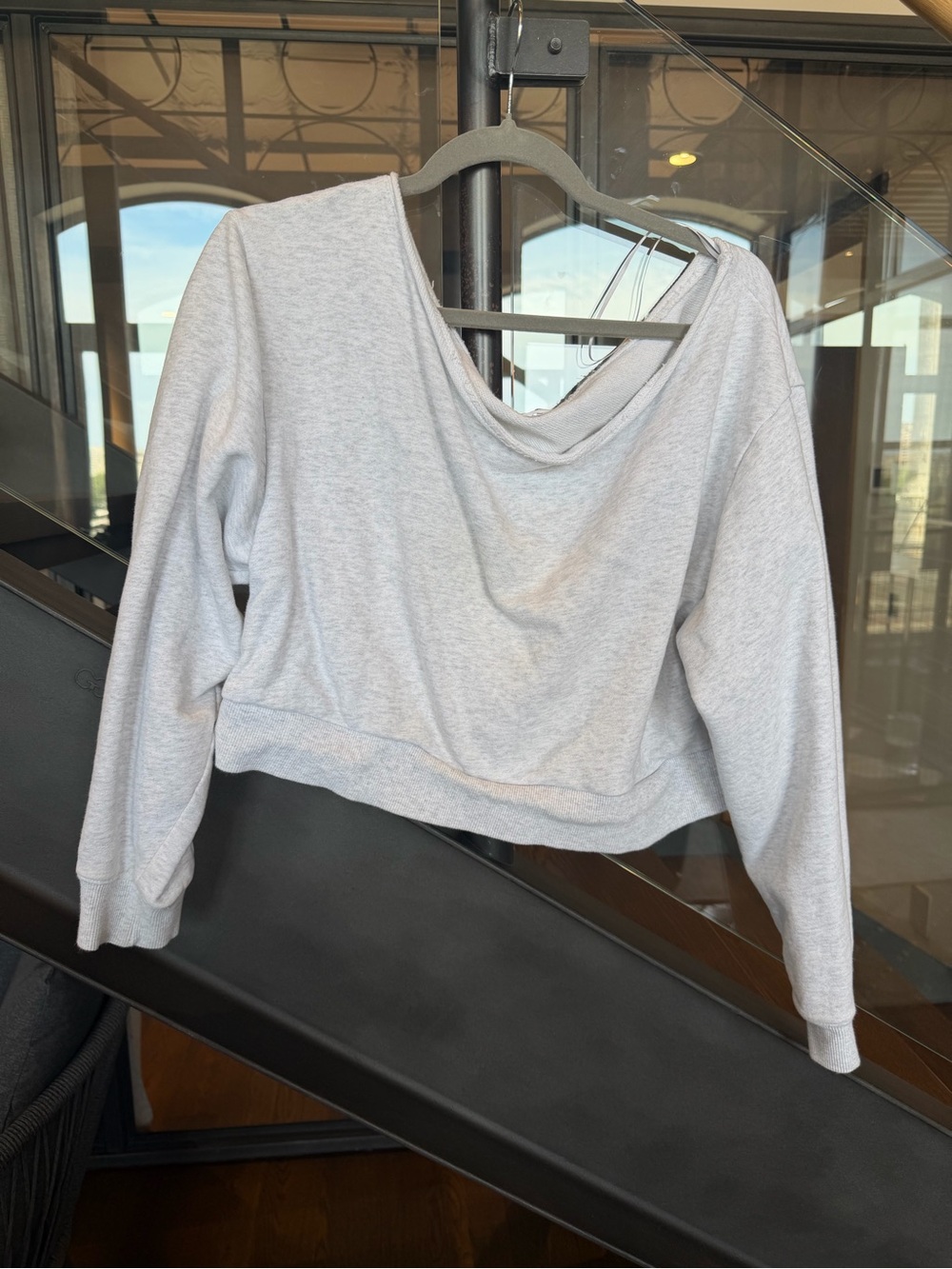 Garage Light Gray Cropped Off The Shoulder Scoop-Neck Sweatshirt